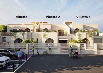 visuale frontale di tre villette nzeb