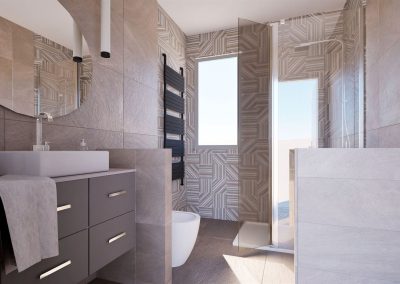 Bagno con lavandino , doccia, water, bidet e finestra